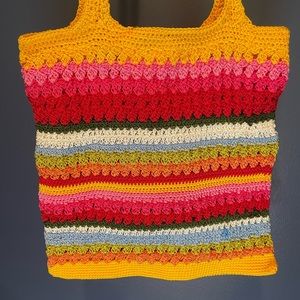 Hand Knit Shoulder Bag Happy Hippie Tote Vibes NWT
